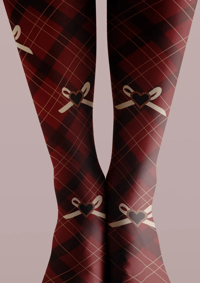 Red Tartan Bow Plaid Tights Hosiery Pantyhose