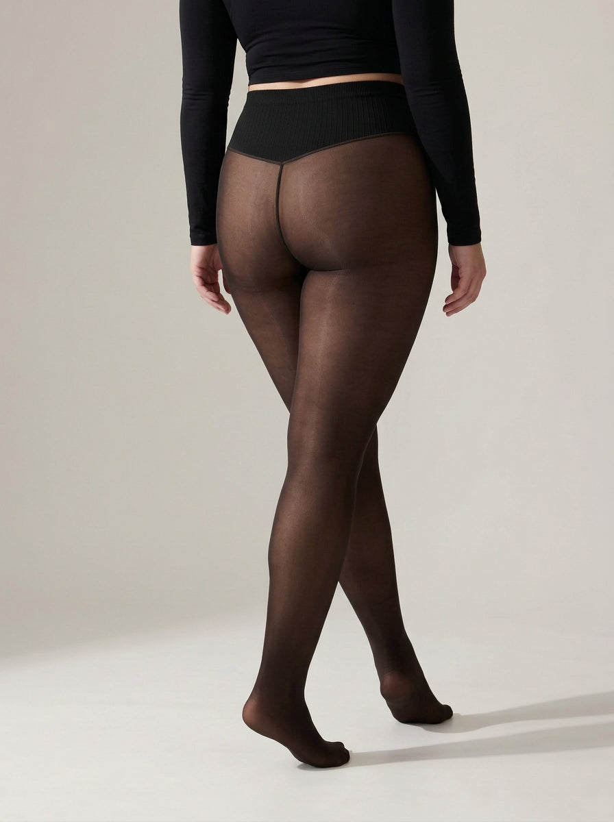 One-Seam Fleece Opaque Tights Lined for Women Fake Thermal Leggings