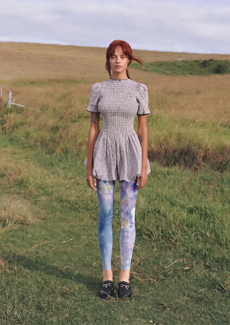 Blue Watercolor Blossom Footless Tights