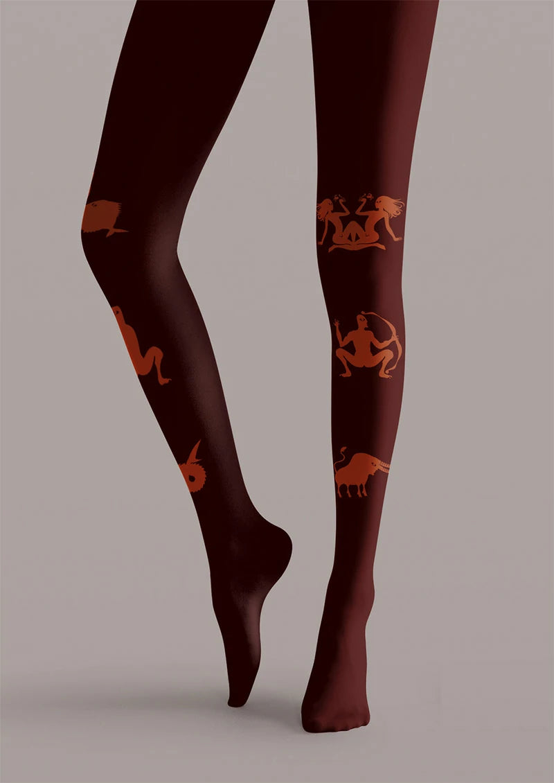 Burgundy Zodiac Animal Graphic Tights Hosiery Pantyhose