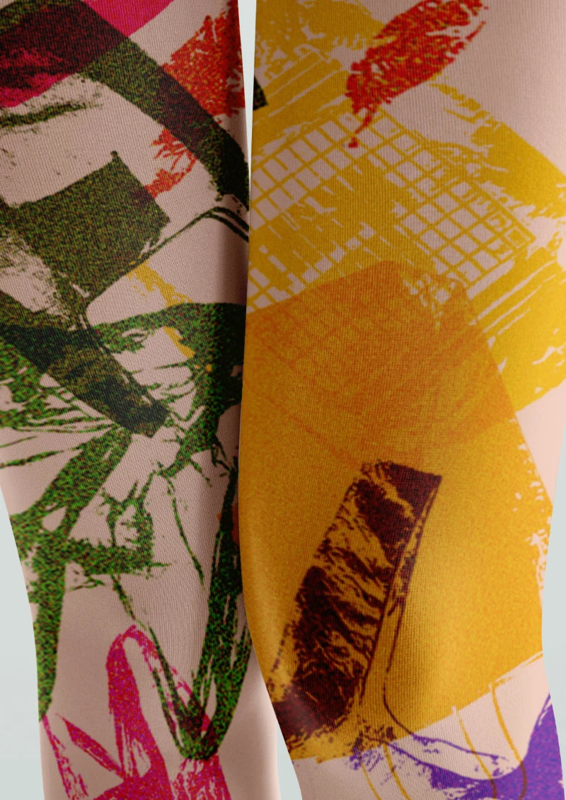Beige Graphic Collage Tights