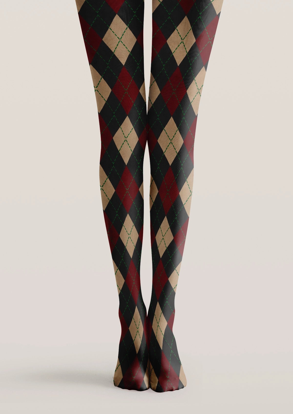 Classic Red And Black Diamond Pattern Tights