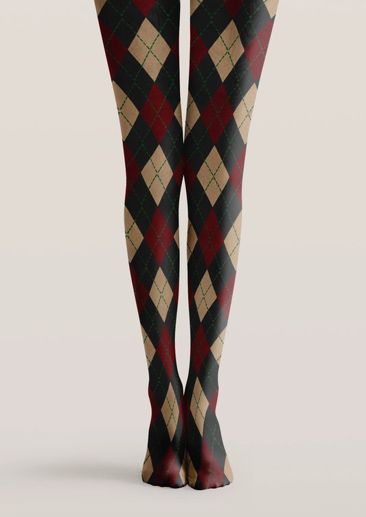 Classic Red And Black Diamond Pattern Tights