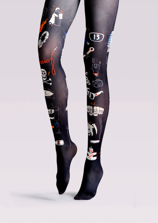 Street art Print Tights Personality Pantyhose/Tights [Necro Cat]