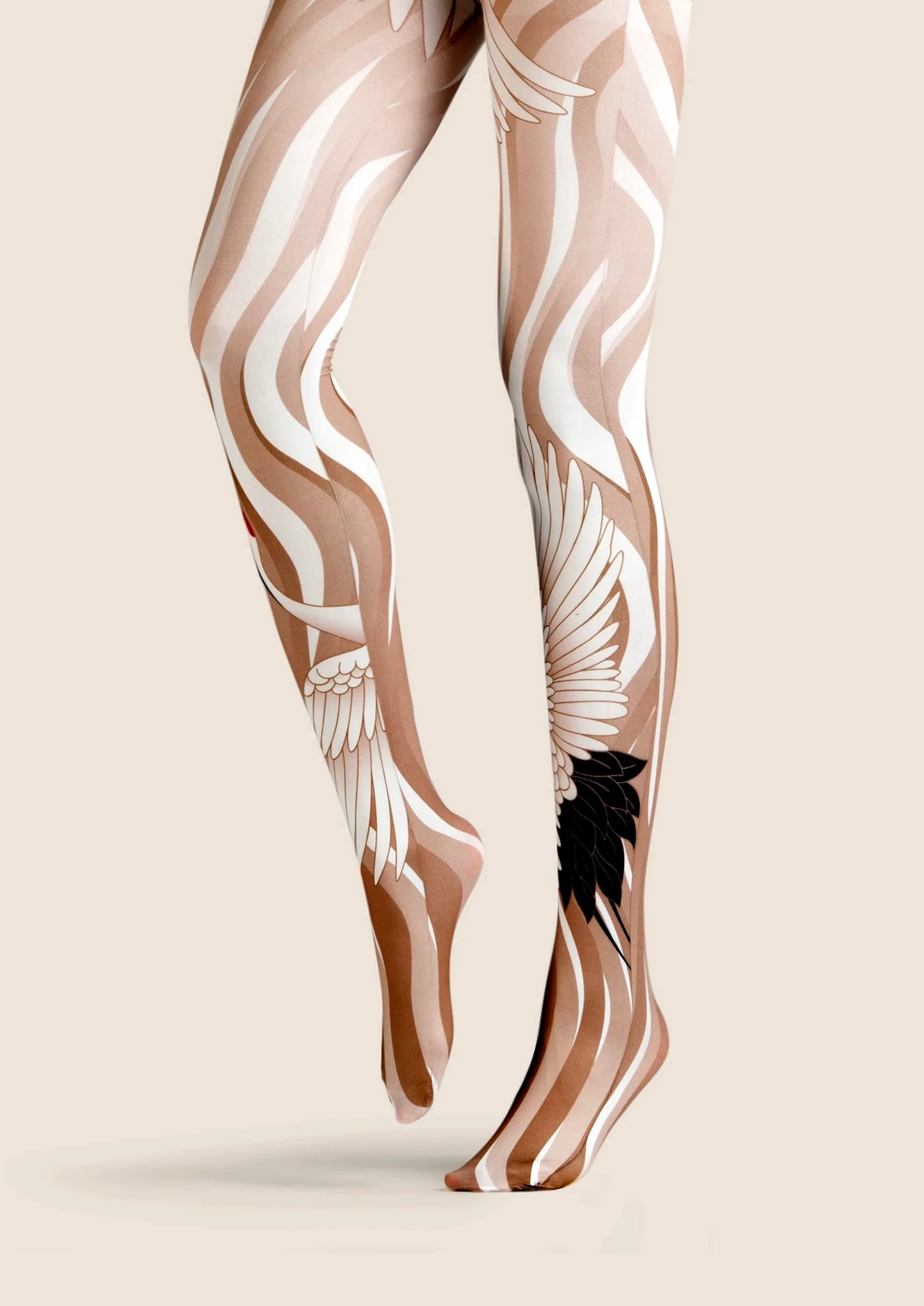 Golden Crane's Wings Unfurling Patterned Tights Hosiery Pantyhose