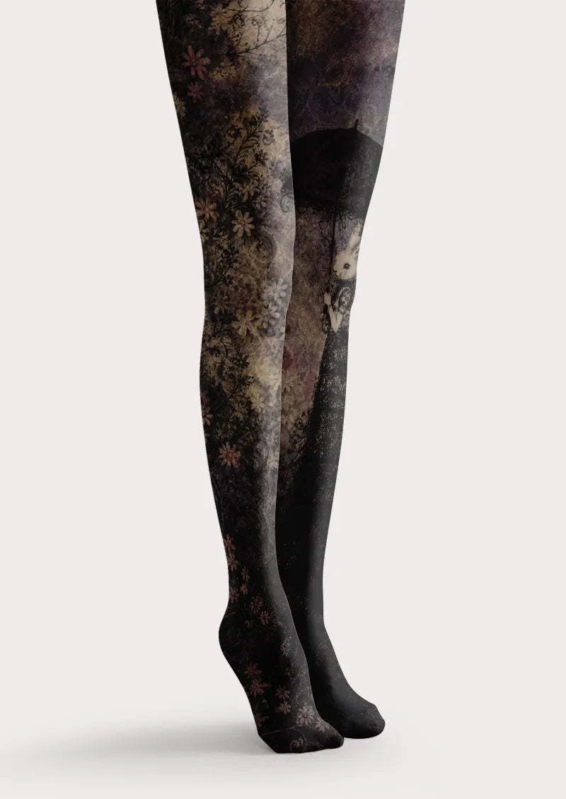 Black Rabbit Floral Tights