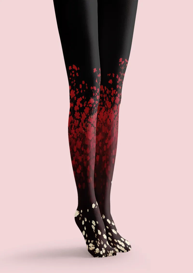 Black Red Floral Gradient Tights