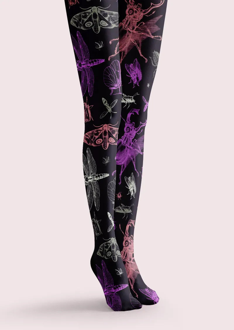 Black Neon Insect Line Art Tights