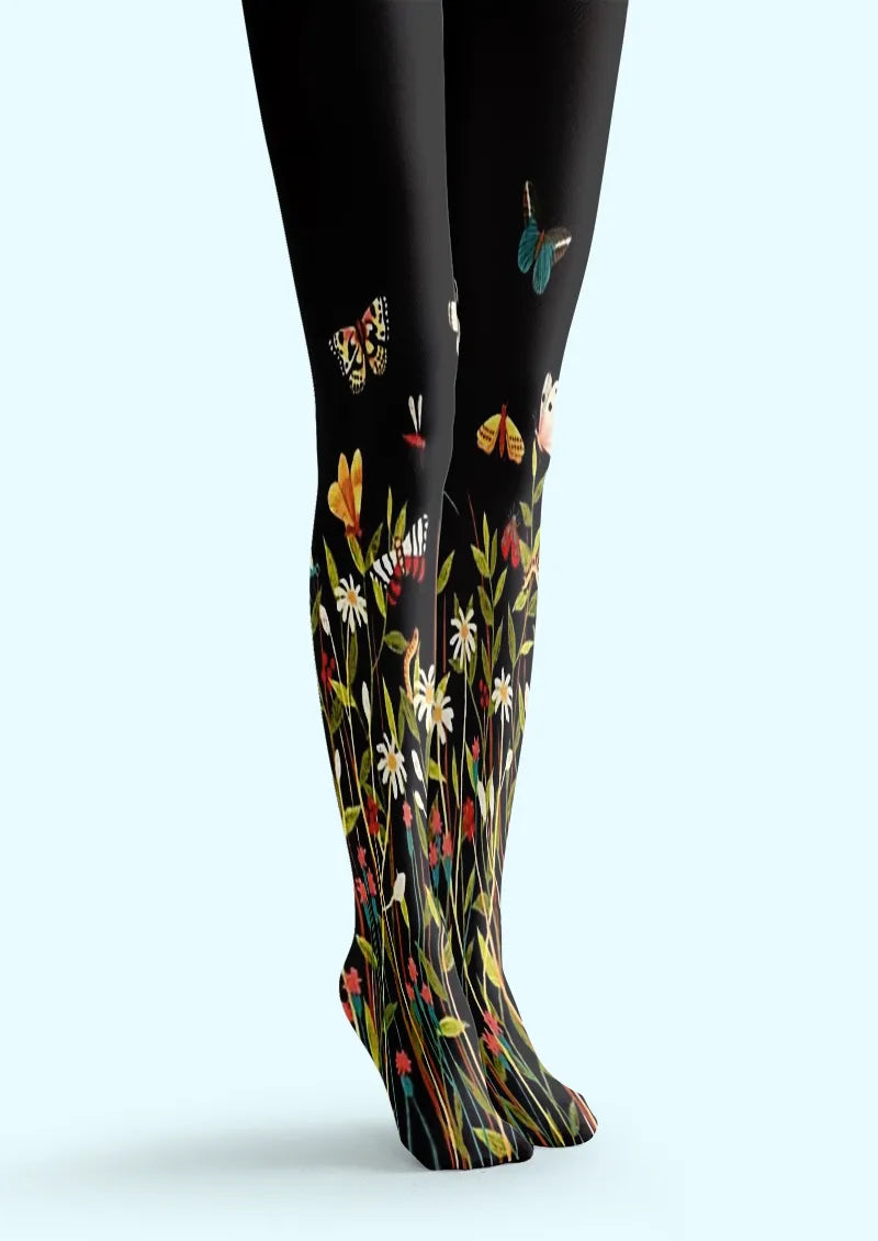 Black Butterfly Meadow Tights