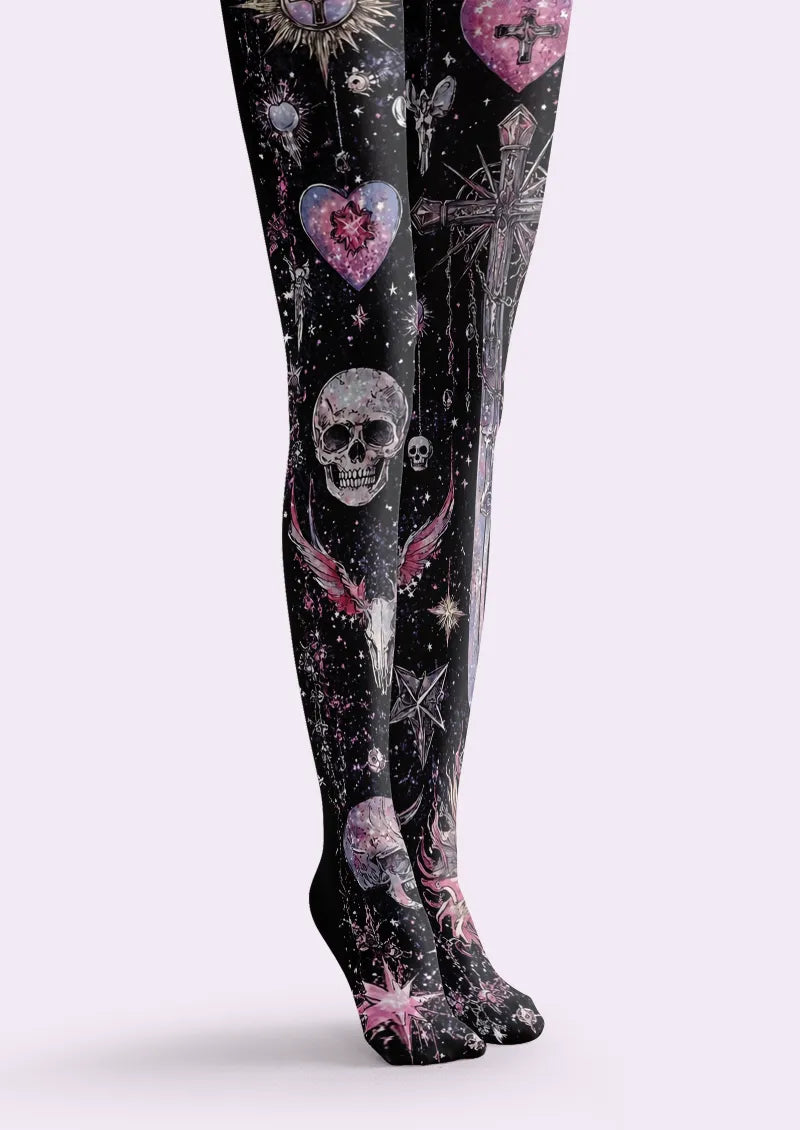 Black Pink Skull and Cross Tights