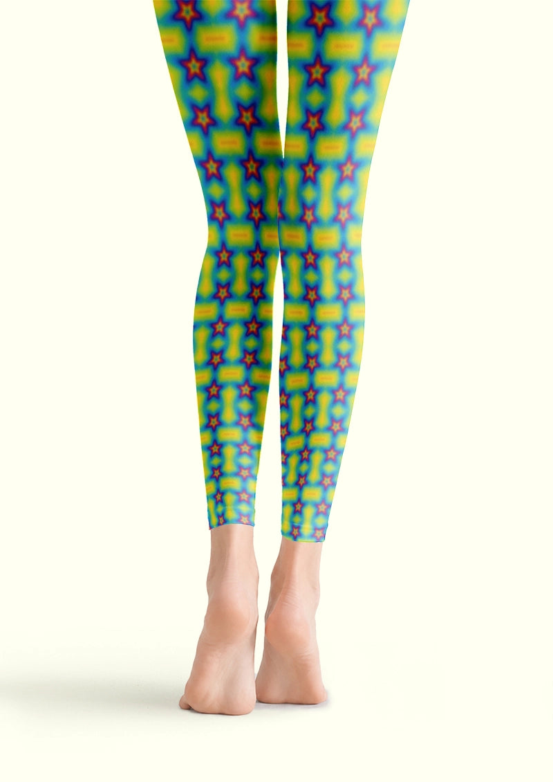 Y2K Neon Star Print Footless Tights Hosiery Leggings