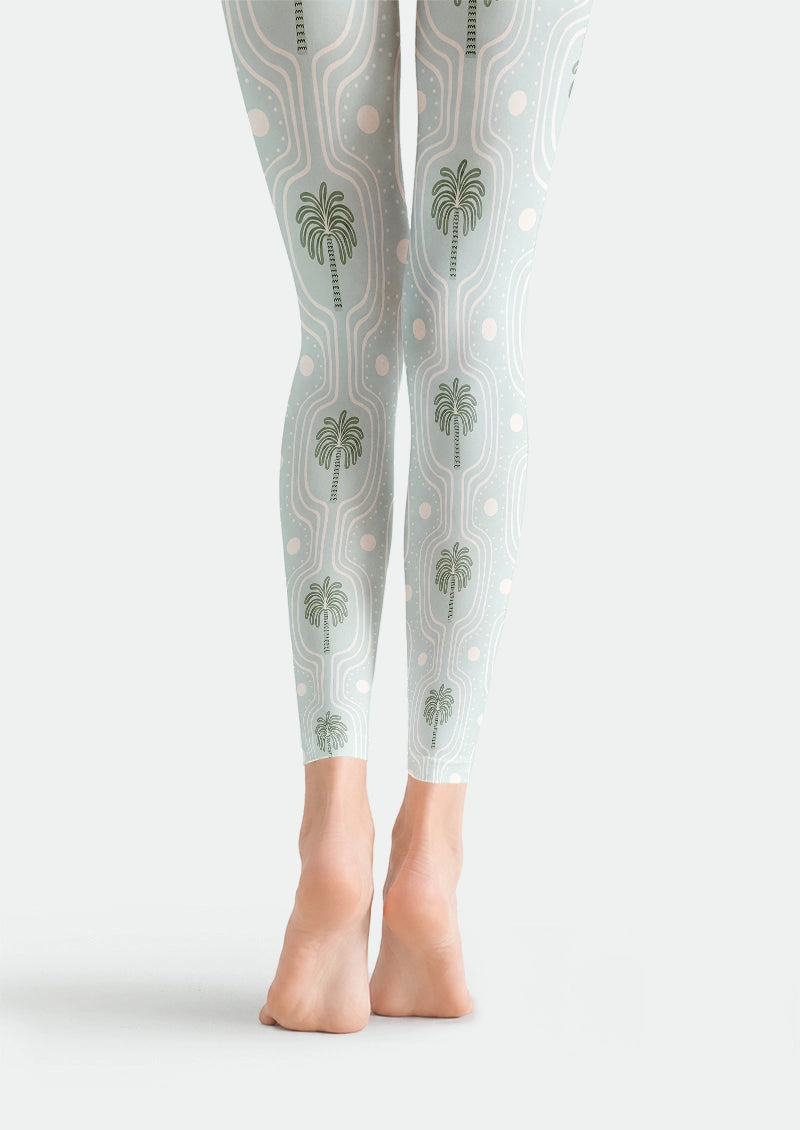 Palm Print Vintage Footless Tights Hosiery Leggings