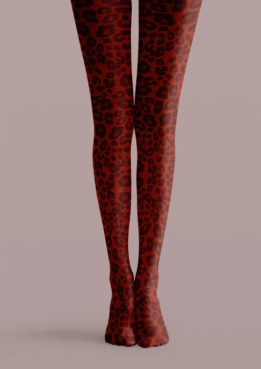 Red Leopard Print Tights Hosiery Pantyhose