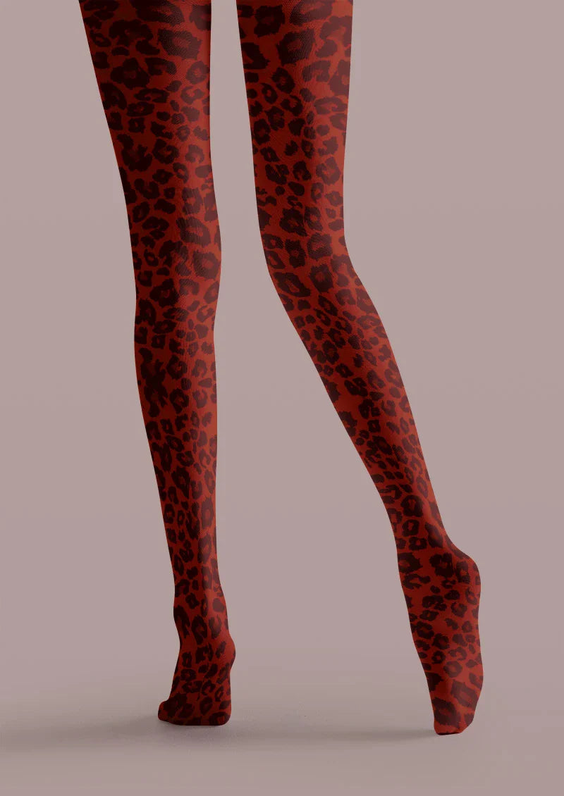 Red Leopard Print Tights Hosiery Pantyhose