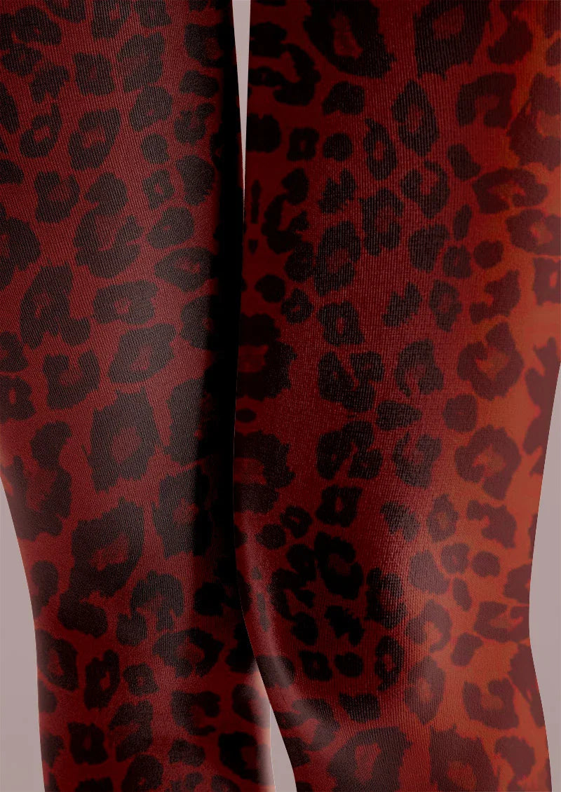 Red Leopard Print Tights Hosiery Pantyhose