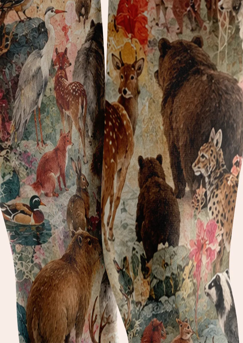 Woodland Animal Floral Tights