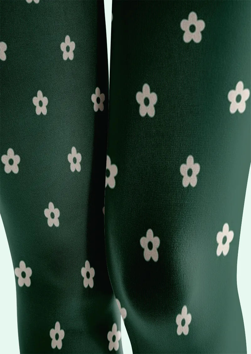 Green White Daisy Tights