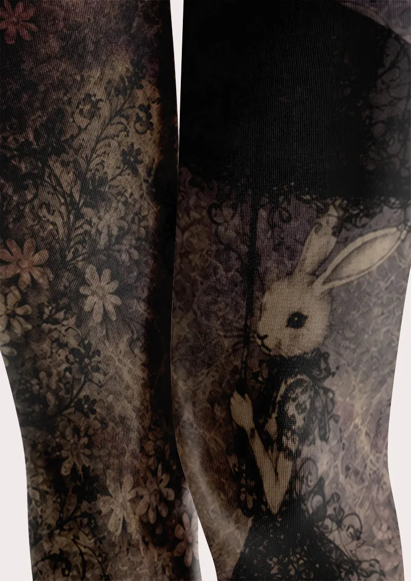 Black Rabbit Floral Tights