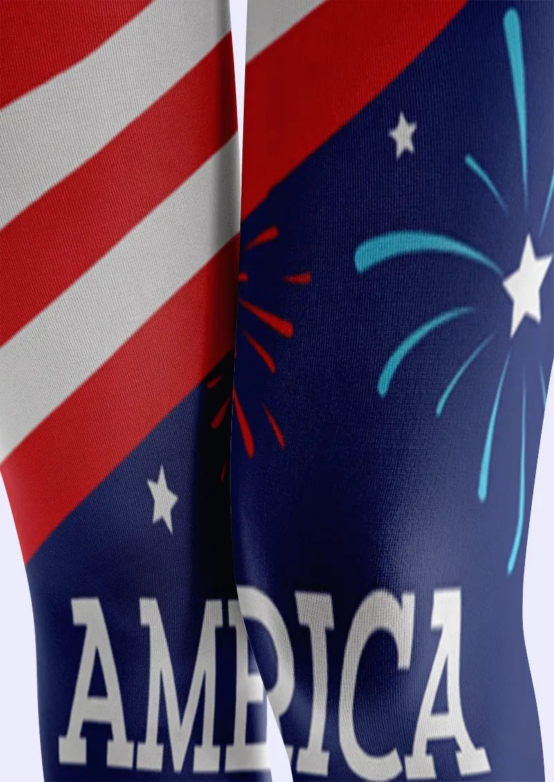 American Flag Stripe Letter Firework Print Tights Hosiery Pantyhose
