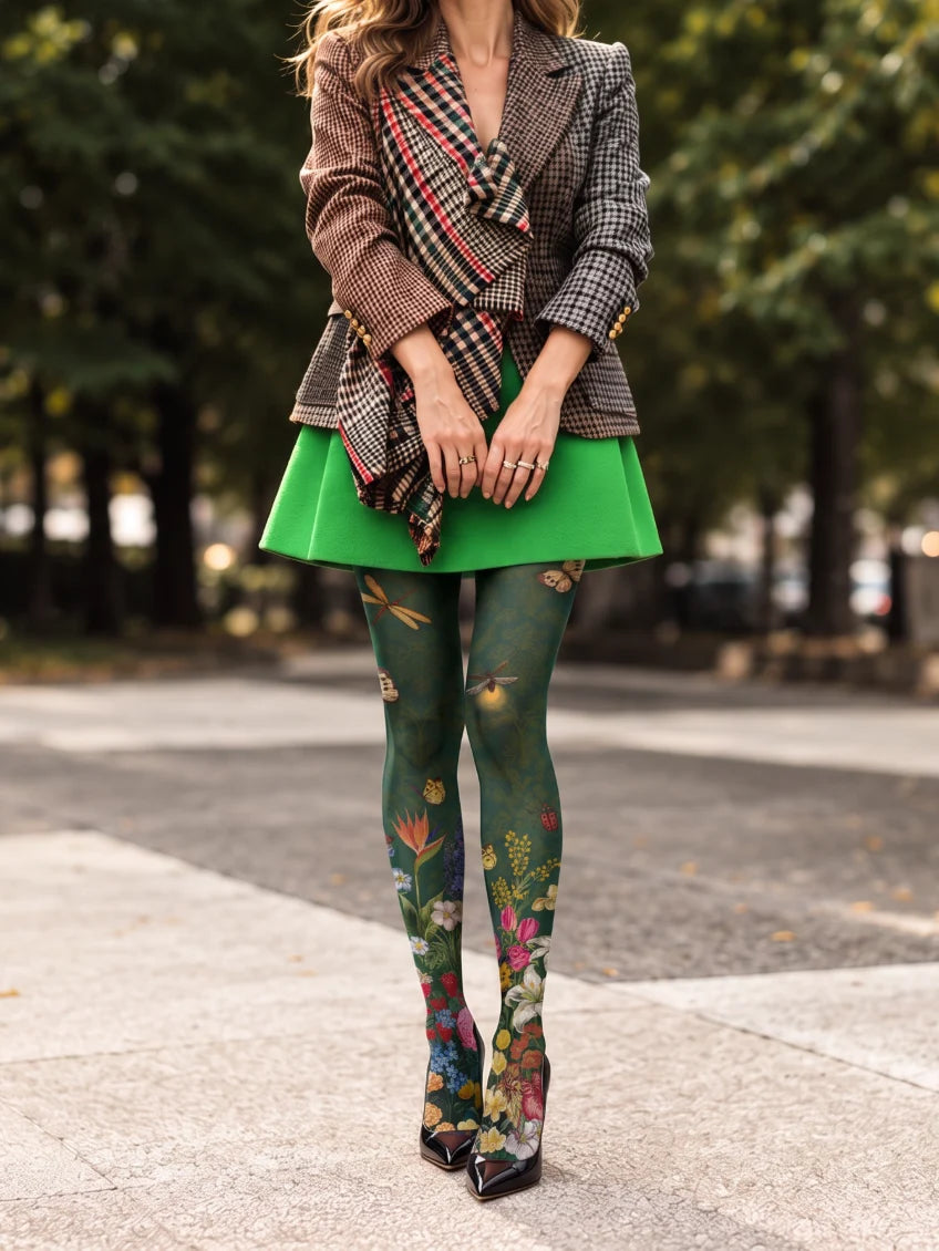 Green Butterfly Garden Tights