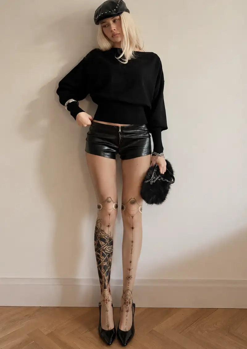 White Gothic Ornament Tattoo Tights