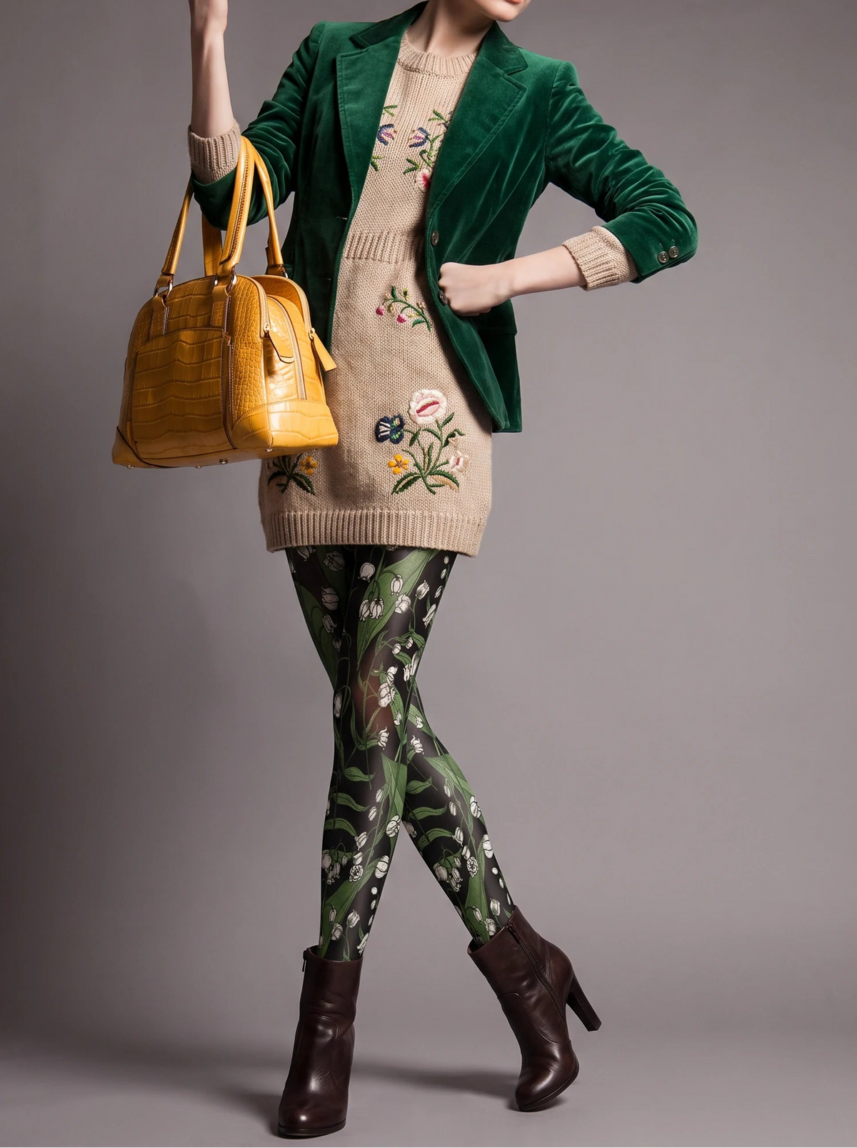 Black White Floral Tights