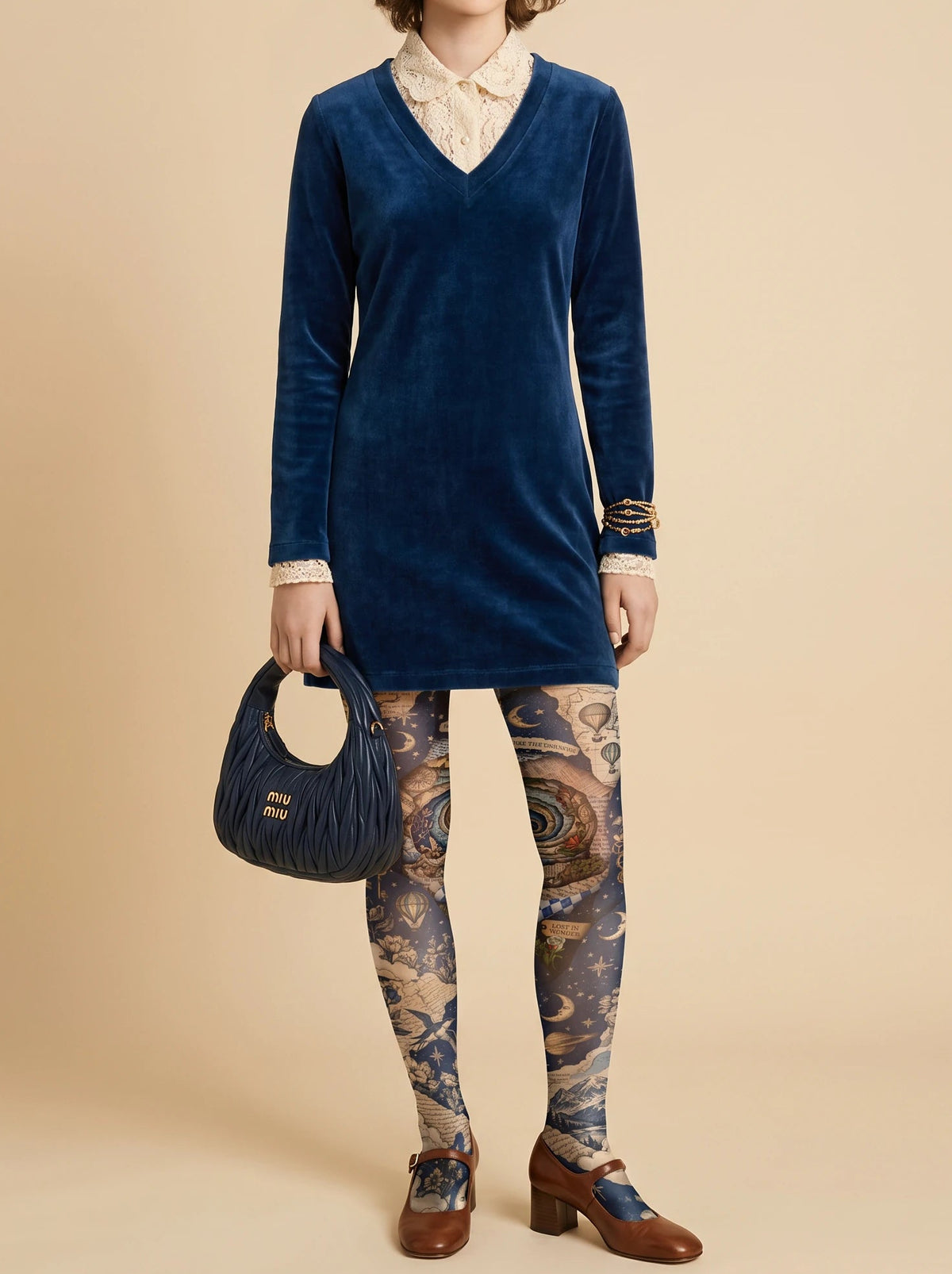 Navy Celestial Collage Tights