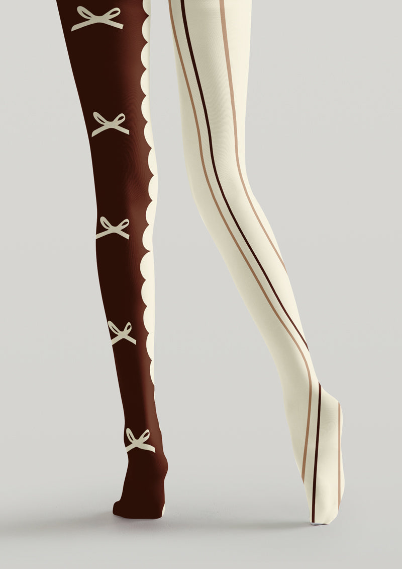 Color Block Bow Printed Tights Hosiery Pantyhose