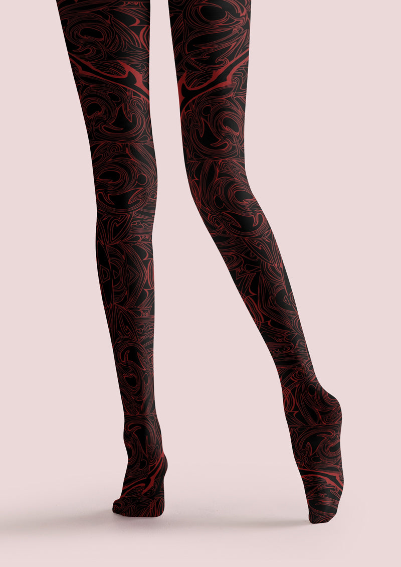 Black Red Tattoo Swirl Tights Hosiery Pantyhose