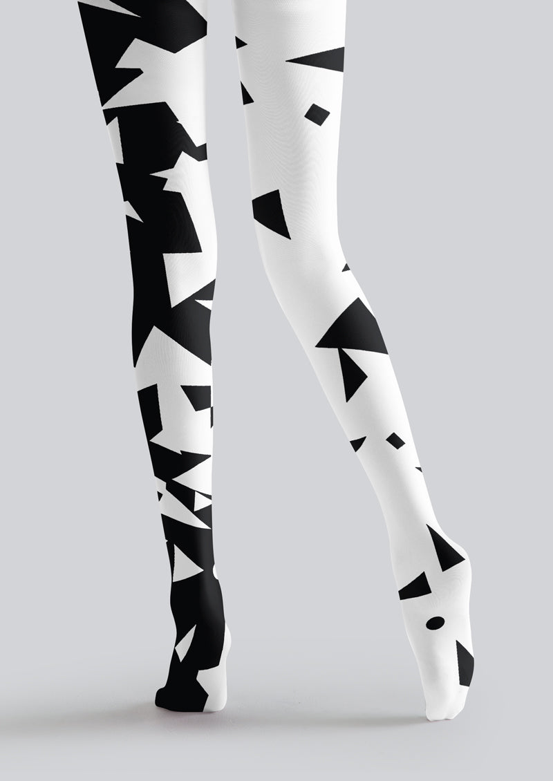Black White Geometric Patchwork Tights Hosiery Pantyhose