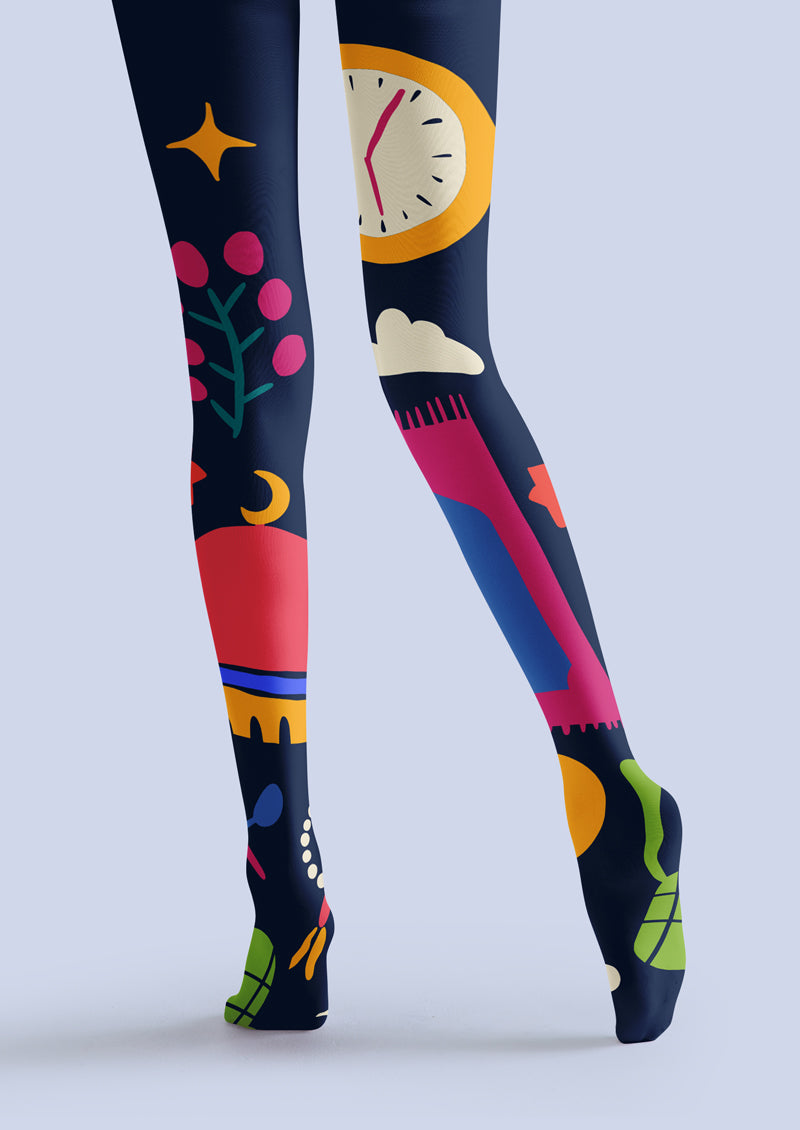 Navy City Night Print Tights Hosiery Pantyhose