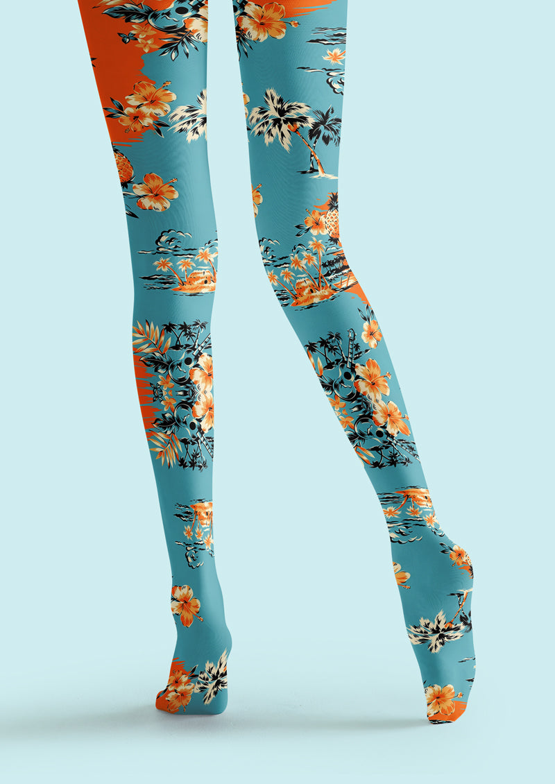 Color Block Pineapple Tropical Tights Hosiery Pantyhose
