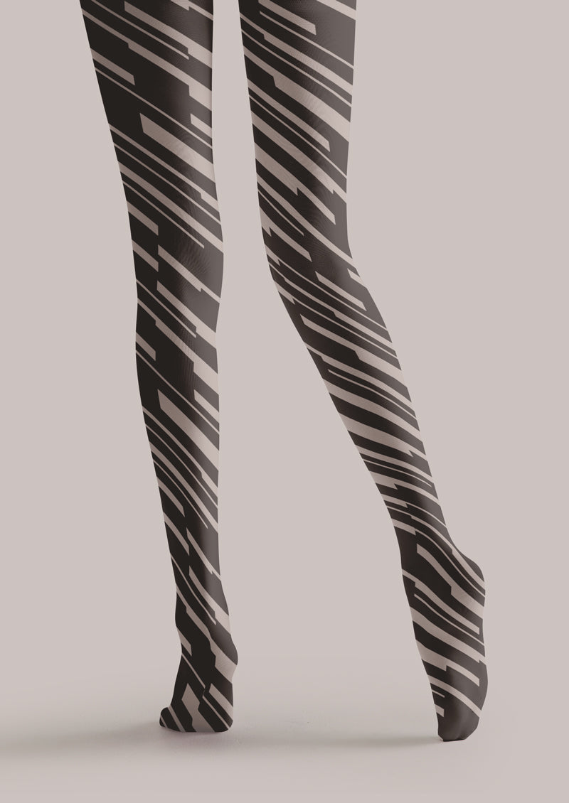 Black Grey Offset Stripe Tights Hosiery Pantyhose