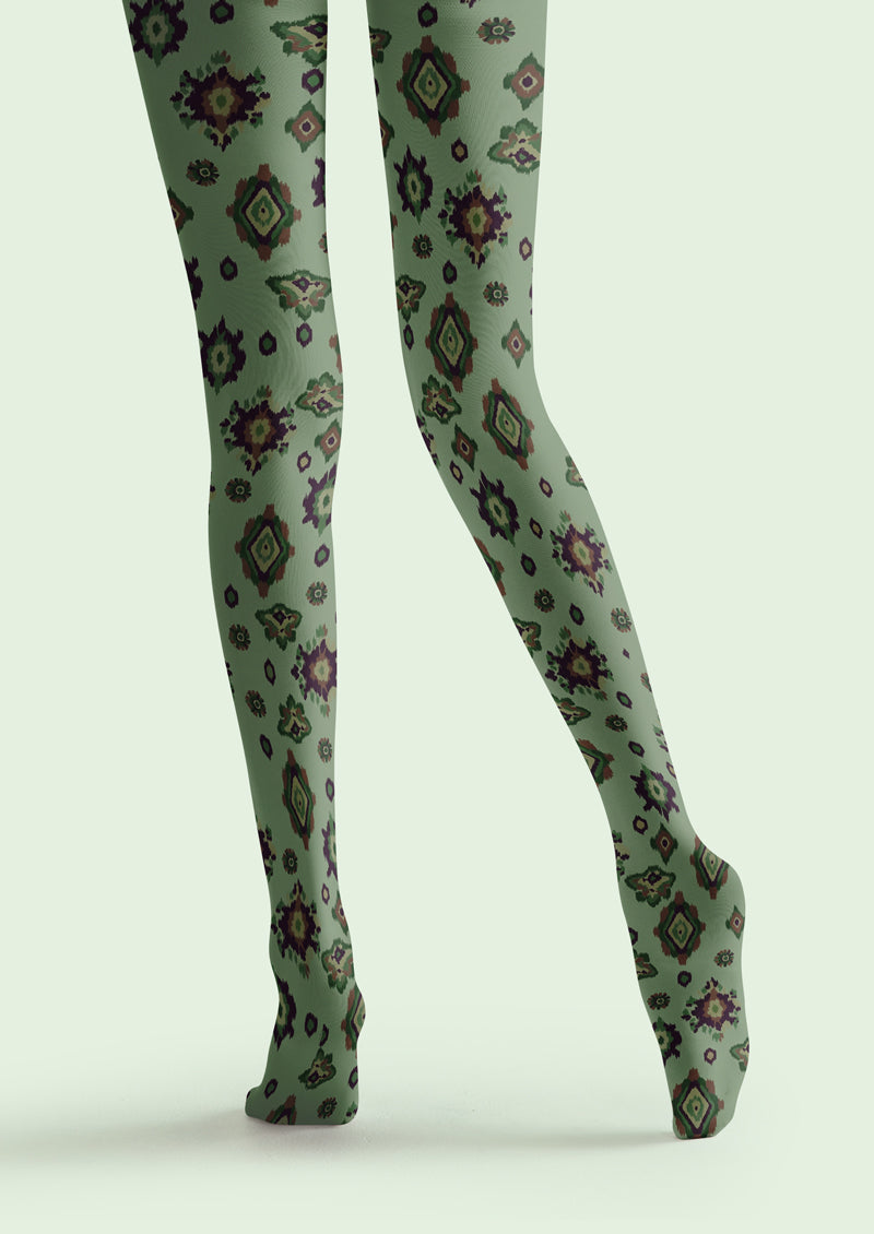 Green Ethnic Geometric Tights Hosiery Pantyhose