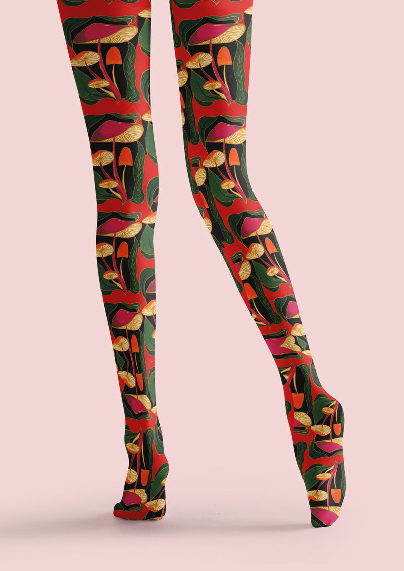 Red Mushroom Print Tights Hosiery Pantyhose