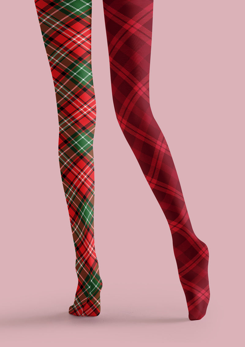 Red Green Plaid Tights Hosiery Pantyhose