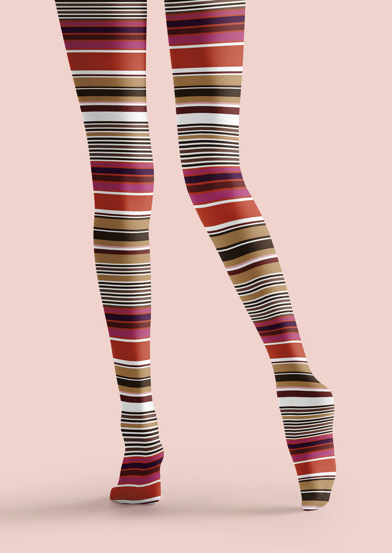 Retro Color Stripe Tights Hosiery Pantyhose