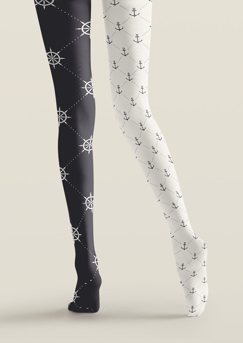 Nautical Helm Anchor Printed Tights Hosiery Pantyhose