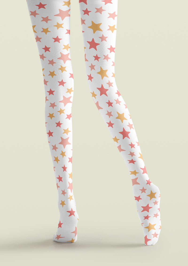 Pink Gold Star Printed Tights Hosiery Pantyhose