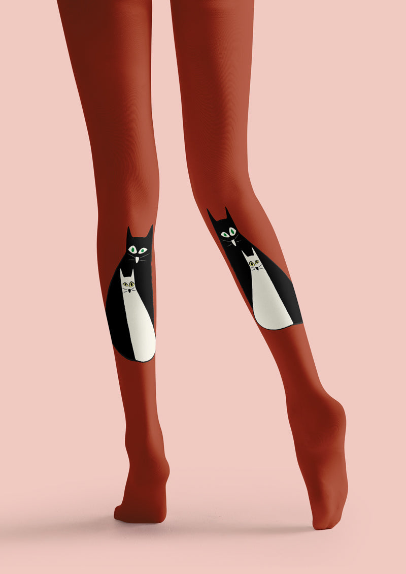 Red Black White Cat Animal Print Tights Hosiery Pantyhose