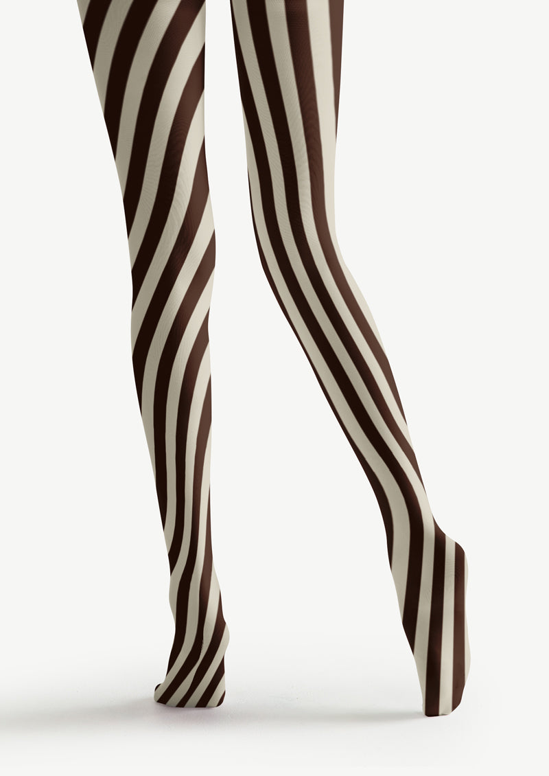 Brown White Striped Tights Hosiery Pantyhose