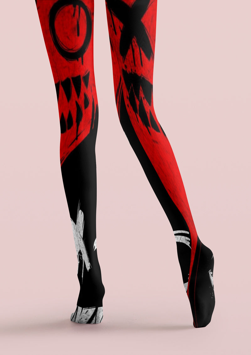 Dark Grimace Color Block Printed Tights Hosiery Pantyhose