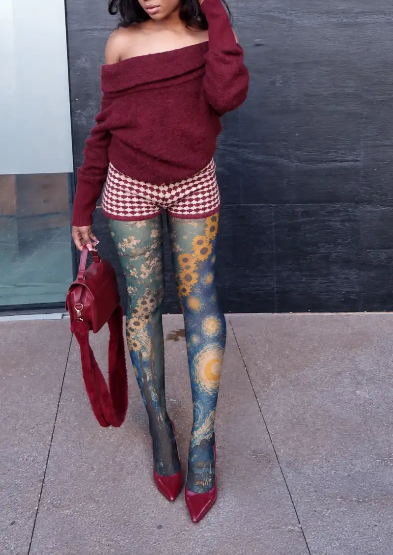 Blue Sunflower Starry Sky Tights