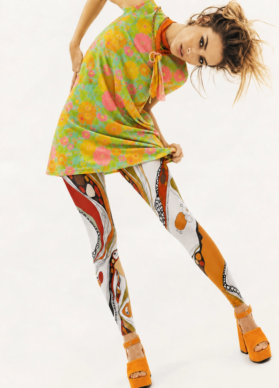 Abstract Retro Graphic Footless Tights Hosiery Leggings