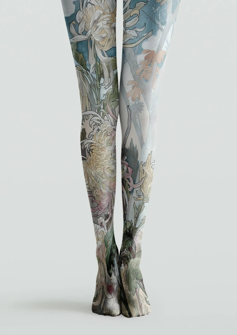 Watercolor Chrysanthemum Floral Tights Hosiery Pantyhose