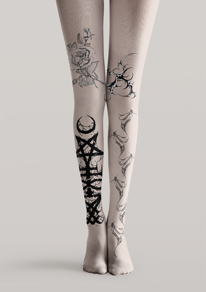 Gothic Rose Mysterious Tattoo Print Tights Hosiery Pantyhose