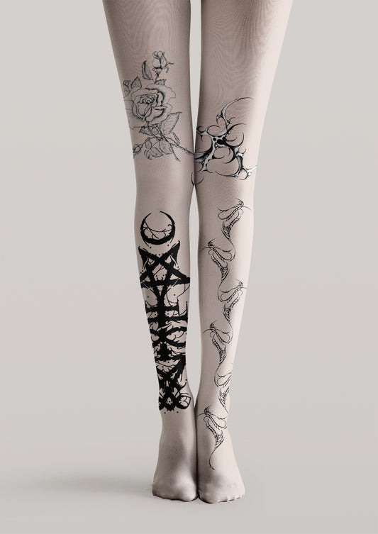 Gothic Rose Mysterious Tattoo Print Tights Hosiery Pantyhose