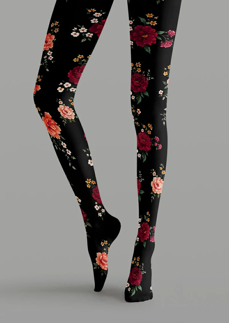 Black Garden Floral Tights