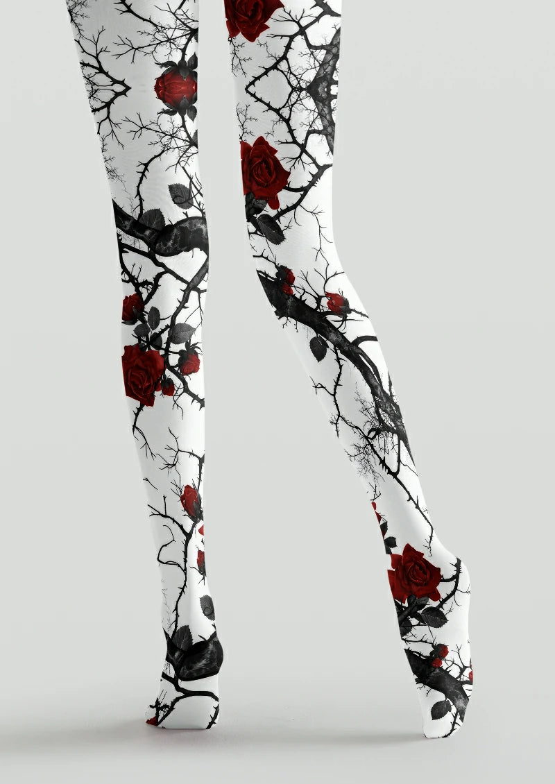 White Red Rose Thorn Tights
