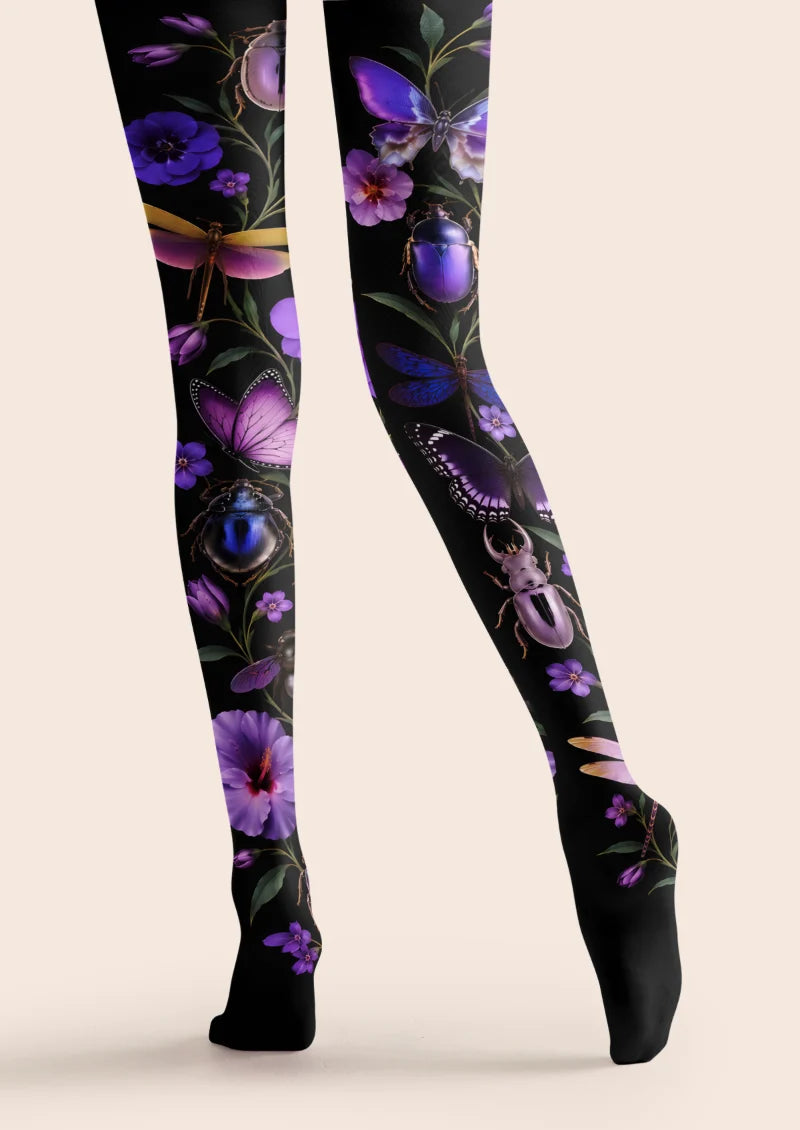 Black Floral and Insect Tights
